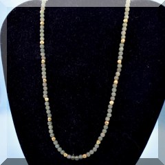 J12. Green stone (jade) and goldtone beaded necklace 18.5”l - $48 